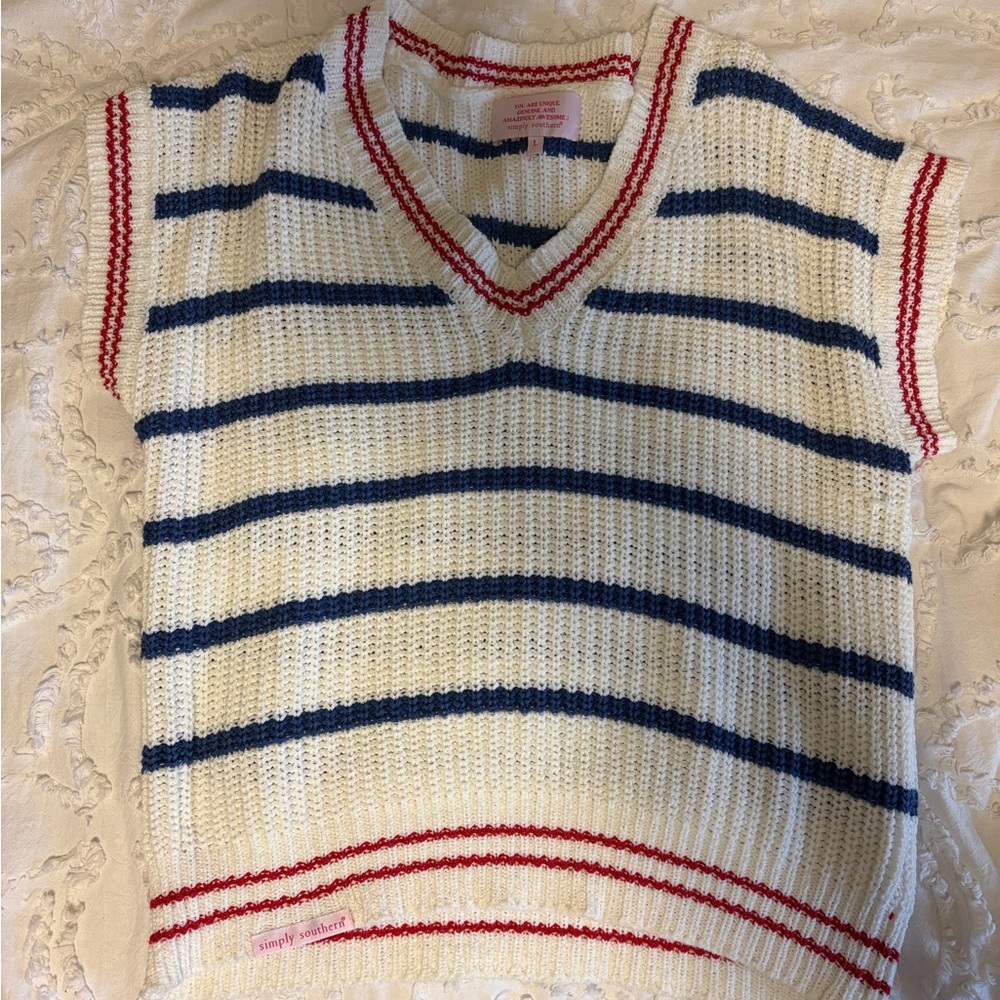Simply Southern Red and Blue Striped Sweater